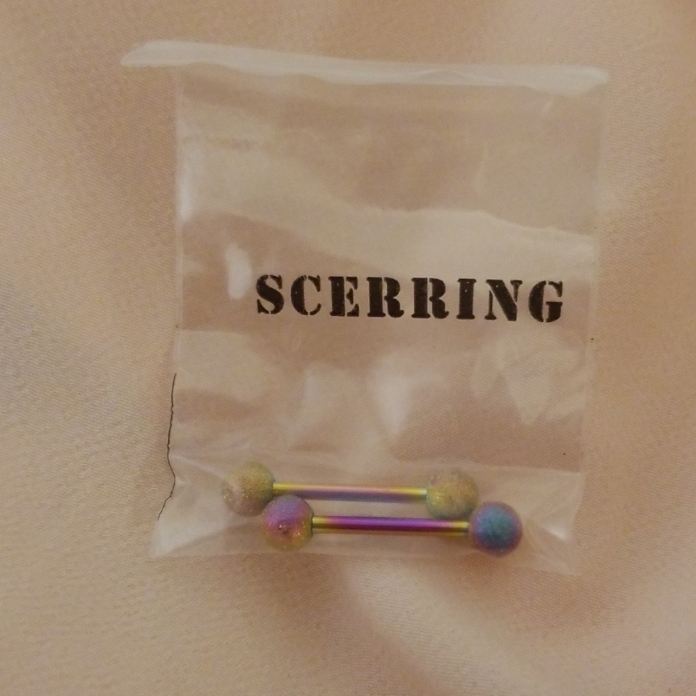 Metalic rainbow Tounge nipple or cartilage ring
